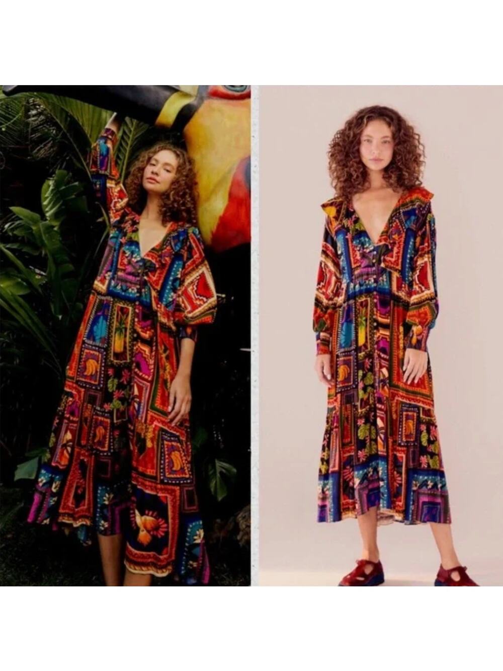 Farm Rio S Patchwork Tapestry Ankle Dress - Picture 1 of 6